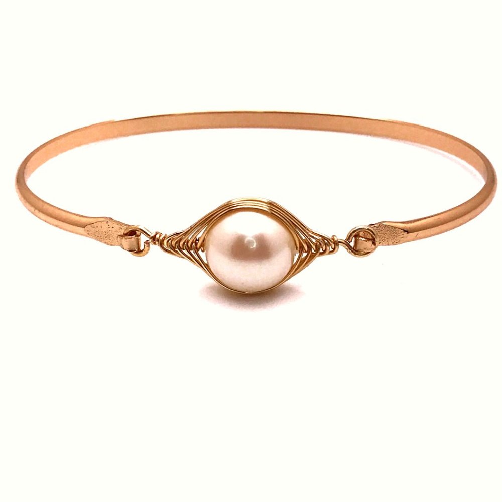 Faux Pearl Gold Bangle Bracelet
